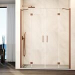 Mampara ducha frontal Fijo + 2 puertas abatibles + fijo GLASS Combi G cobre