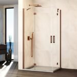 Mampara ducha fijo + 2 puertas abatibles + fijo GLASS cobre