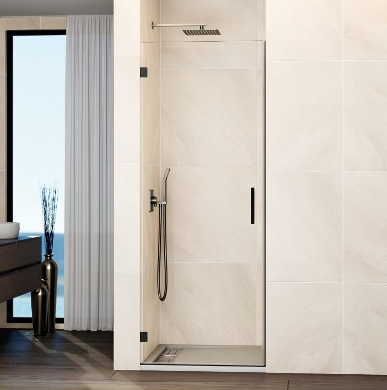 z-e1764666851748.jpg Mampara ducha 1 puerta abatible GLASS bisagra a pared Titanio - Imagen 1